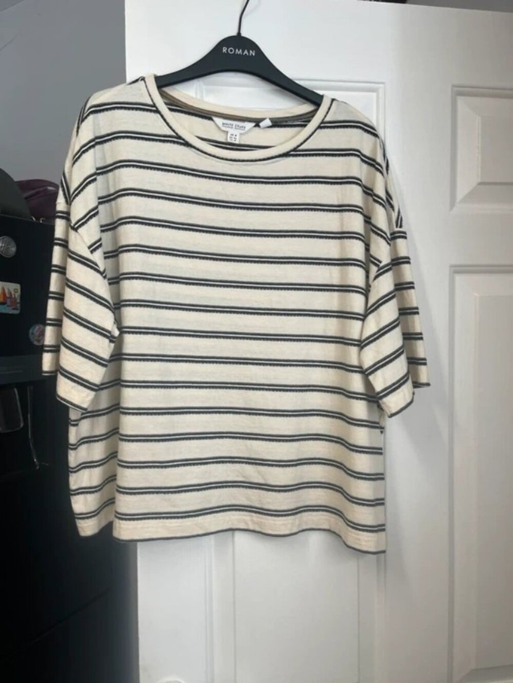 new boxy tee shirt navy cream stripe size L generous fit